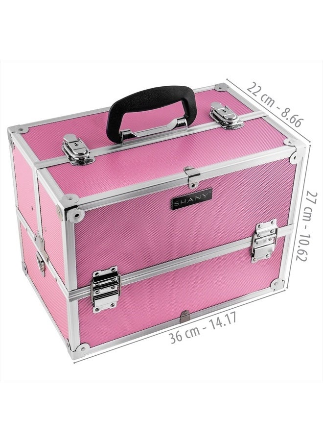 Shany Essential Pro Makeup Train Case with Shoulder Strap and Locks - Pink  - Image 4
