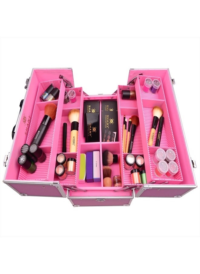 Shany Essential Pro Makeup Train Case with Shoulder Strap and Locks - Pink  - Image 5