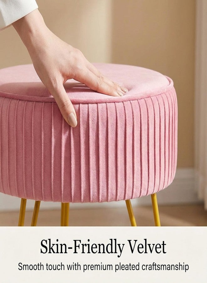 Leesingdo Velvet Vanity Stool, Modern Ottoman Foot Rest Stool with Adjustable Golden Legs, Makeup Chair for Vanity, Multifunctional Small Vanity Chair for Bedroom, Pink - Image 3