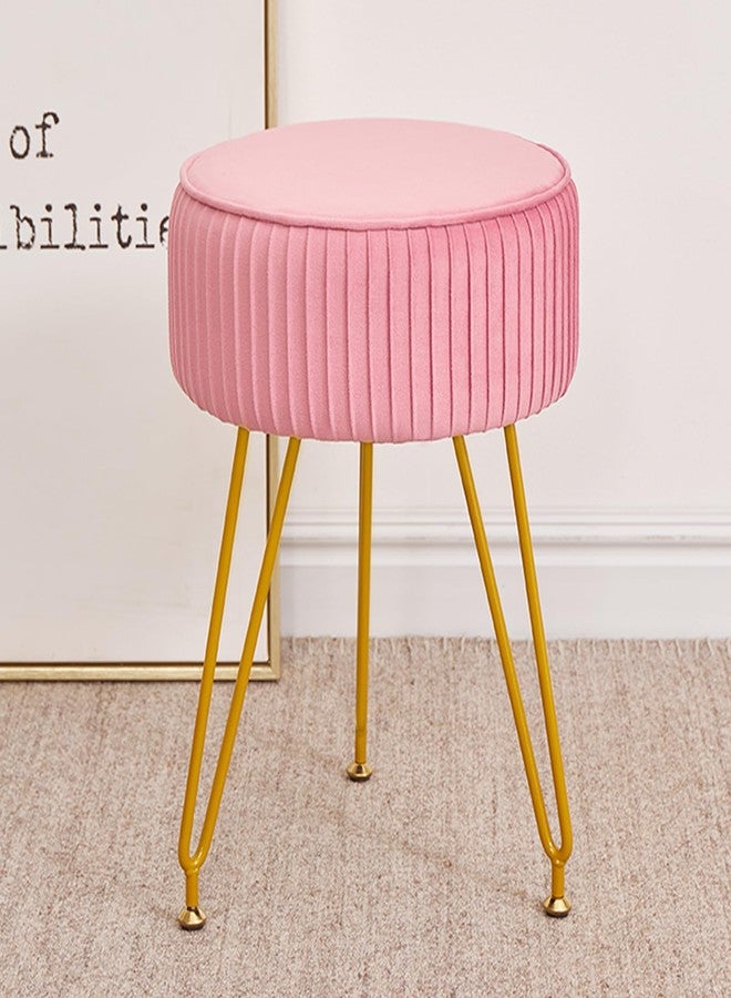 Leesingdo Velvet Vanity Stool, Modern Ottoman Foot Rest Stool with Adjustable Golden Legs, Makeup Chair for Vanity, Multifunctional Small Vanity Chair for Bedroom, Pink - Image 1