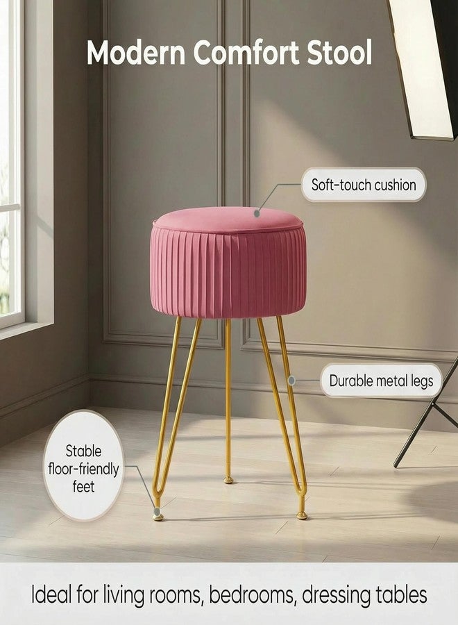 Leesingdo Velvet Vanity Stool, Modern Ottoman Foot Rest Stool with Adjustable Golden Legs, Makeup Chair for Vanity, Multifunctional Small Vanity Chair for Bedroom, Pink - Image 5