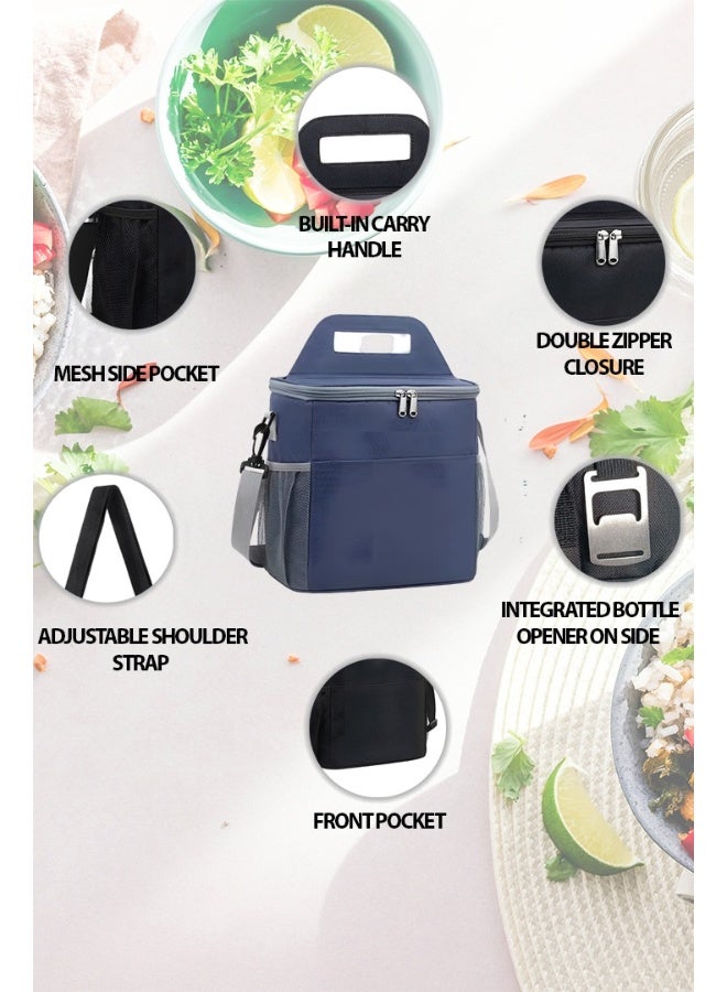 توشيونيكس حقيبة غداء معزولة – مقاومة للتسرب وصديقة للبيئة – مصنوعة من قماش أوكسفورد الحراري – سعة 8.5 لتر – مدمجة ومتينة – مزودة بحزام كتف ومقبض – متعددة الجيوب للتنقل والعمل والمدرسة – فتاحة زجاجات مرفقة – ألوان: أسود، رمادي، أزرق - Image 5