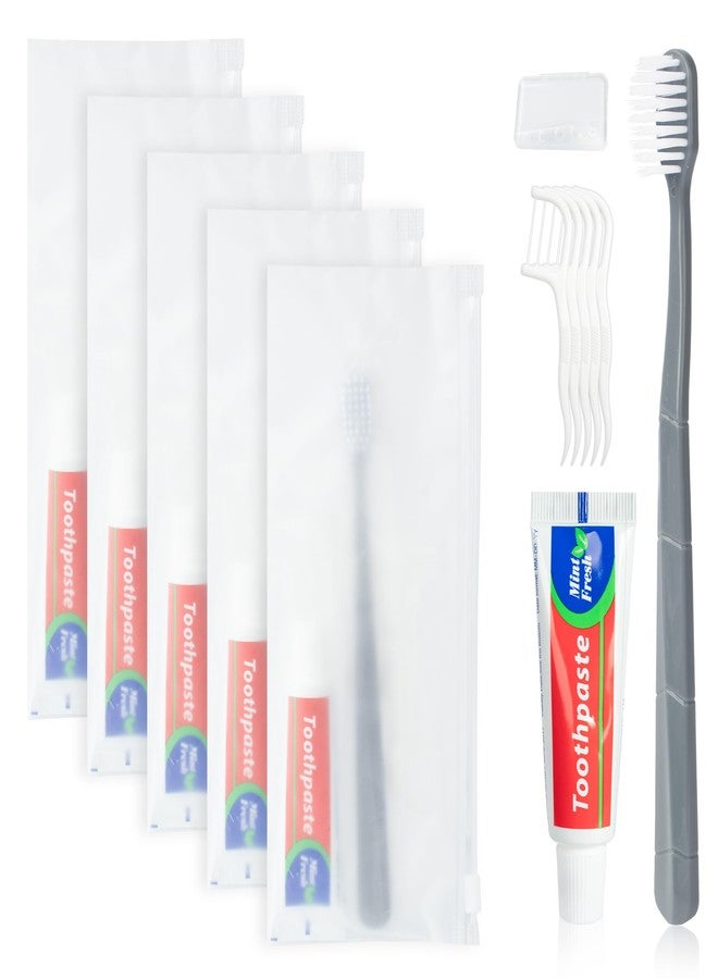 Kocpudu Toothbrush and Toothpaste Set, Bulk Travel Toothbrush Kit, Bulk Hygiene Kit with Floss Picks, Toothbrush Cover, Individually Packaged, Suitable for Travel, Home, and Hotels (5-Pack - Image 1