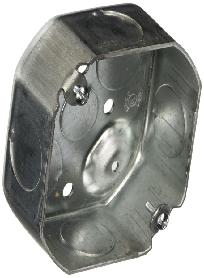 راكو صندوق مثمن من Hubbell Raco مقاس 4 بوصات، مرسوم، بعمق 1-1/2 بوصة، وضربتان قاضيتان مقاس 1/2 بوصة وستة ضربات قاضية مقاس 3/4 بوصة، أرض مرتفعة، رمادي، (126)