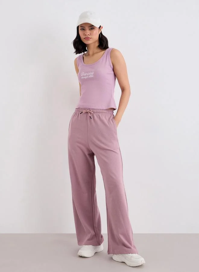 Styli Styli Purple Fitted Embroidered Tank