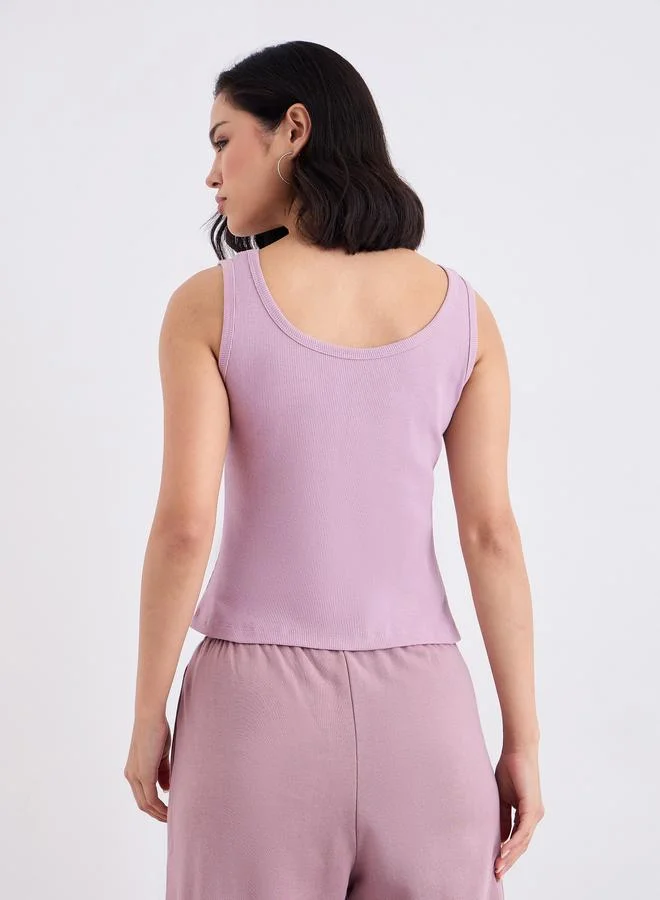 Styli Styli Purple Fitted Embroidered Tank