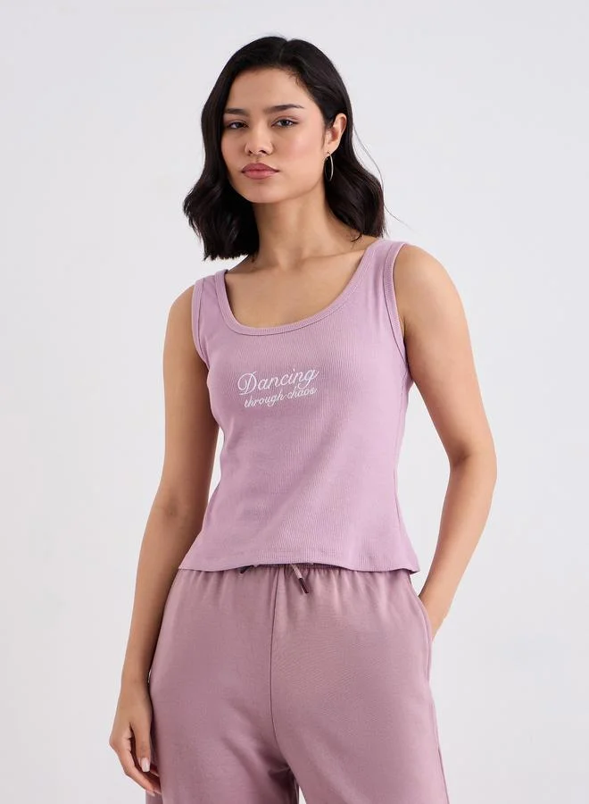 Styli Styli Purple Fitted Embroidered Tank