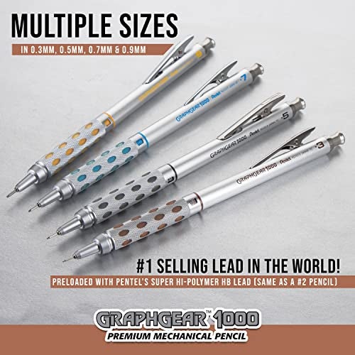 Pentel بنتيل جراف جير 1000 0.3 مم قلم رسم ميكانيكي | مشبك معدني مع آلية قابلة للسحب | مقبض مزدوج من المعدن والمطاط | عبوة من 1 | فضي وبني (PG1013) - Image 5