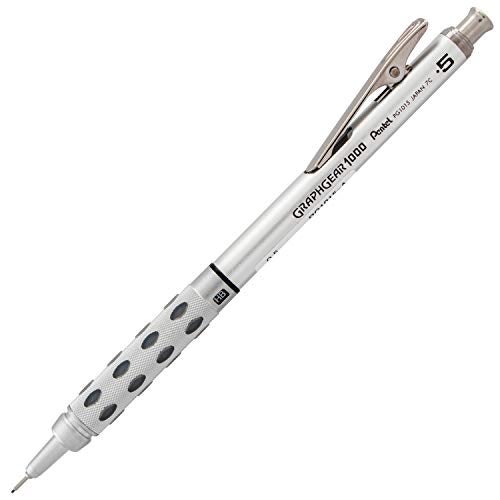 Pentel بنتيل جراف جير 1000 0.3 مم قلم رسم ميكانيكي | مشبك معدني مع آلية قابلة للسحب | مقبض مزدوج من المعدن والمطاط | عبوة من 1 | فضي وبني (PG1013) - Image 1