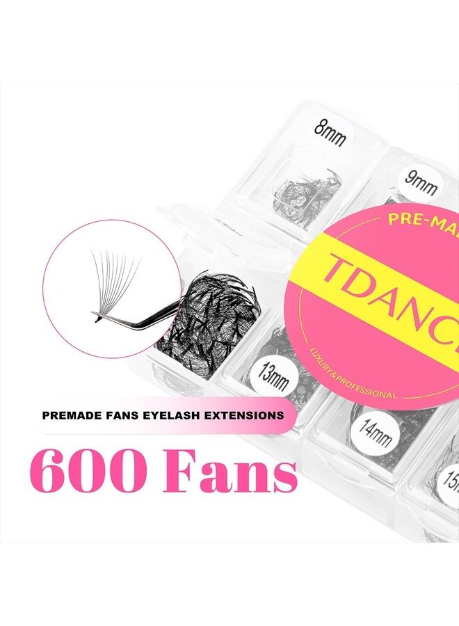 TDANCE 600 Fans Premade Fans Eyelash Extensions 8-15mm Mixed Length Pre Made Fans Lash Extensions 5D 8D 10D 12D 14D 16D 24D Handmade Promades Eyelash Fans C/D Curl Loose Fans(600-5D-0.07-C-8-15mm) - Image 2
