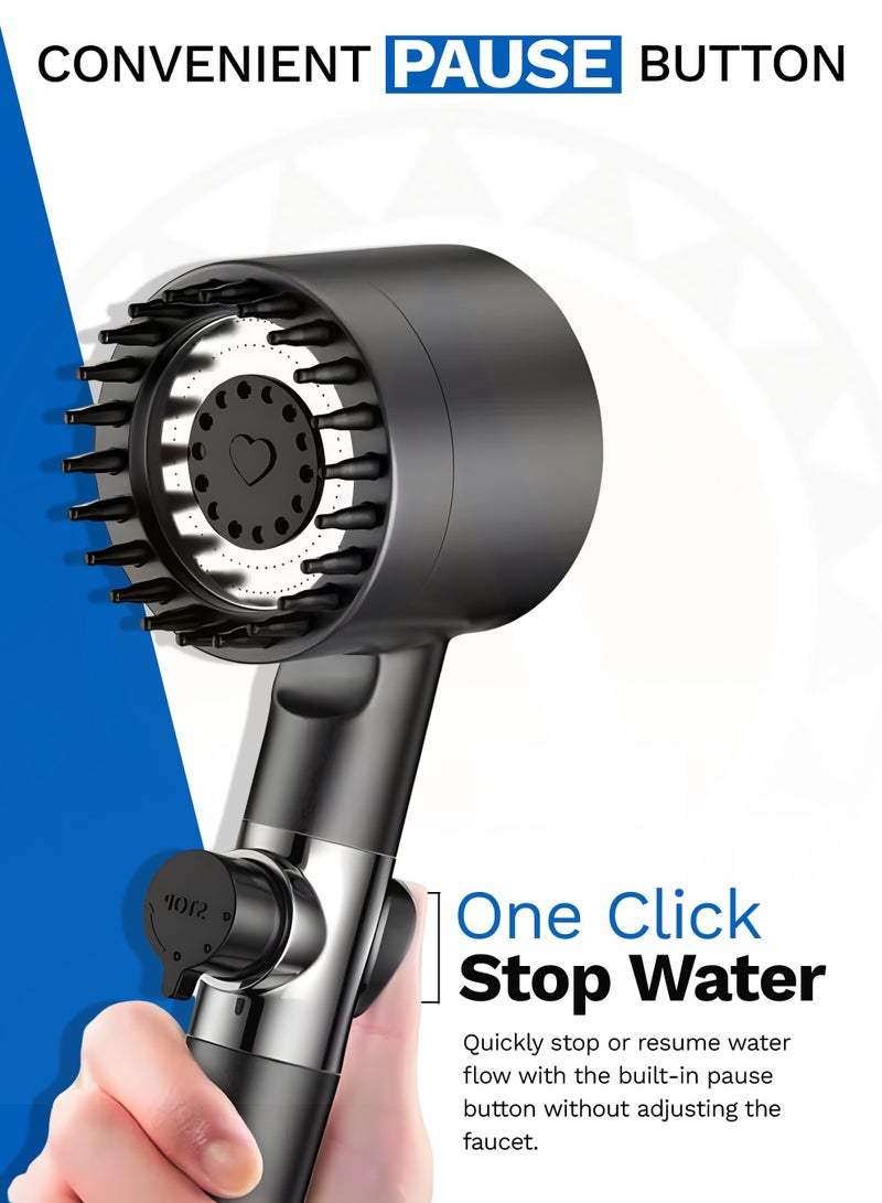 ABJ Shower Head with Handheld, Shower Heads High Pressure, High Flow Even with Low Water Pressure Held Showerhead Set, Filtered Showerhead with hose 60", Bracket, Rubber Washers, and with three Filters - Image 4