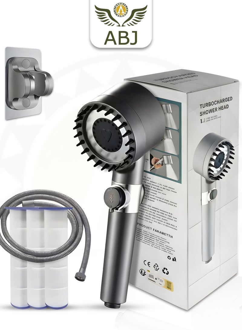 ABJ Shower Head with Handheld, Shower Heads High Pressure, High Flow Even with Low Water Pressure Held Showerhead Set, Filtered Showerhead with hose 60", Bracket, Rubber Washers, and with three Filters - Image 1