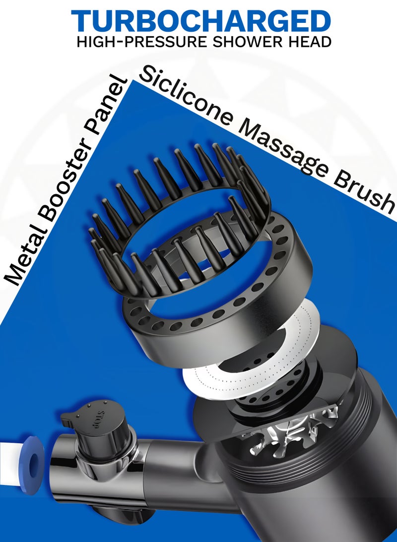 ABJ Shower Head with Handheld, Shower Heads High Pressure, High Flow Even with Low Water Pressure Held Showerhead Set, Filtered Showerhead with hose 60", Bracket, Rubber Washers, and with three Filters - Image 2