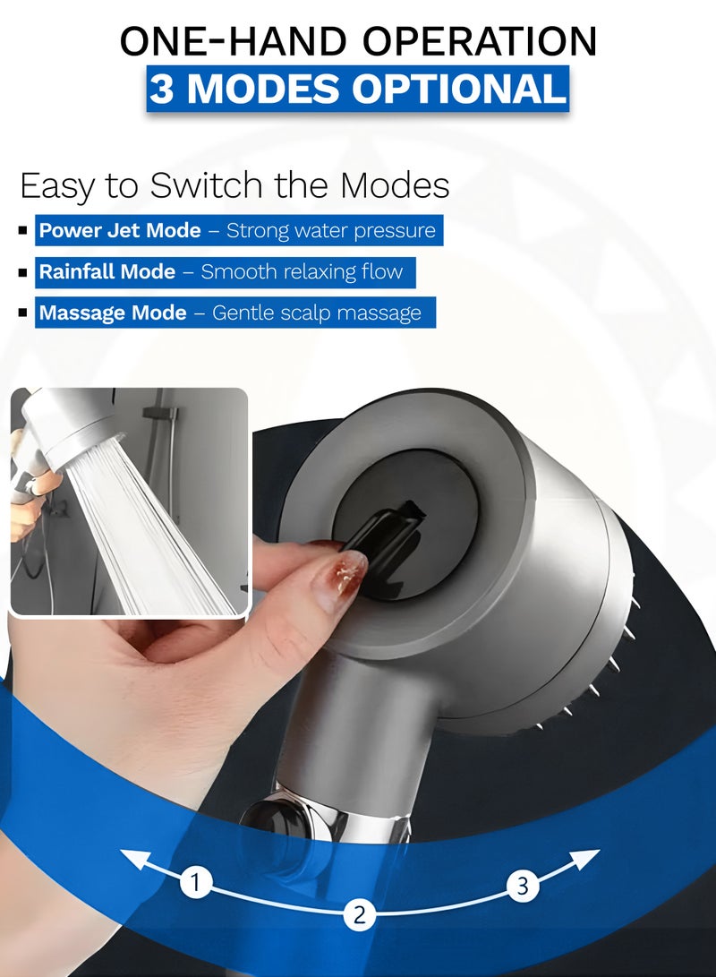 ABJ Shower Head with Handheld, Shower Heads High Pressure, High Flow Even with Low Water Pressure Held Showerhead Set, Filtered Showerhead with hose 60", Bracket, Rubber Washers, and with three Filters - Image 5