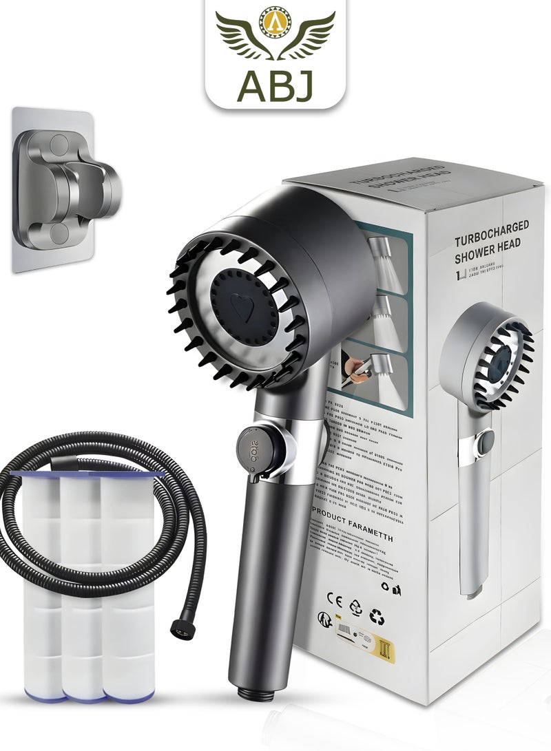 ABJ Shower Head with Handheld, Shower Heads High Pressure, High Flow Even with Low Water Pressure Held Showerhead Set, Filtered Showerhead with hose 60", Bracket, Rubber Washers, and with three Filters - Image 1