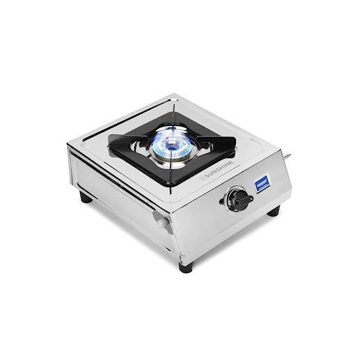 Sunshine SINGLE BURNER Oscar Manual Ignition, 1 Burner Stainless Steel Body, 1 Brass Burner Gas Stove with 2 Year Home Service Warranty (Silver) - Image 1