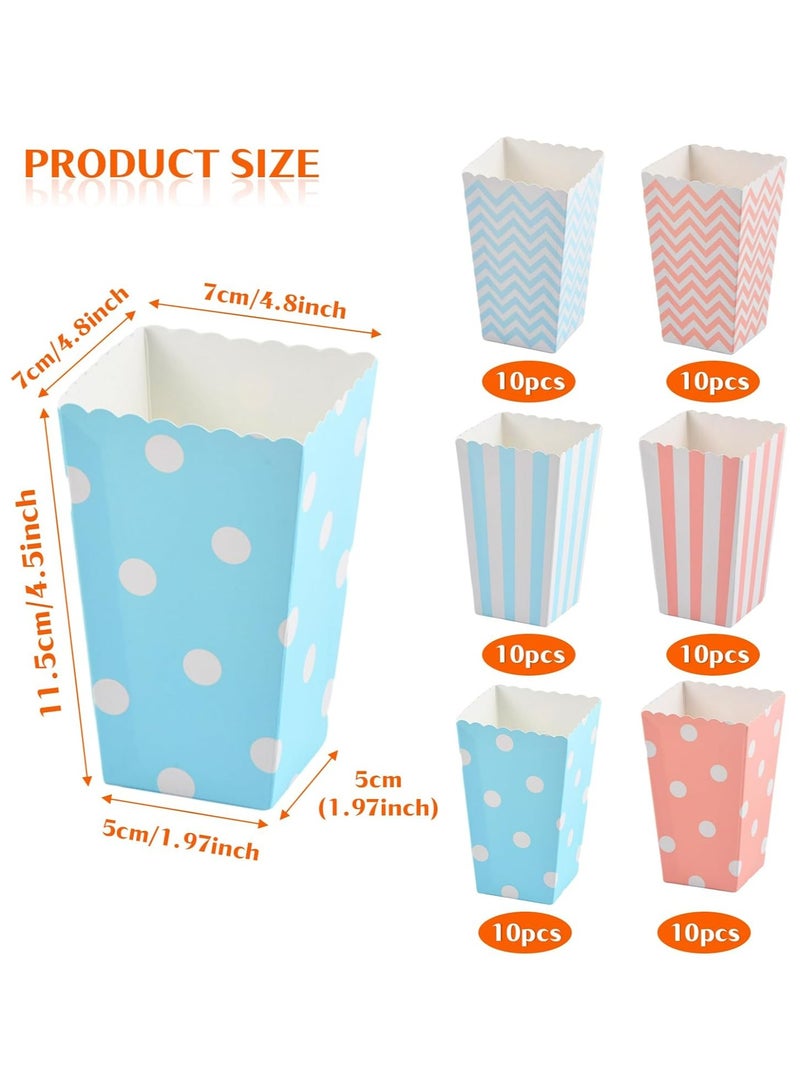 Oasisgalore Pack of 60 Popcorn Bags – Pink and Blue with Waves, Stripes, and Polka Dots  - Image 2