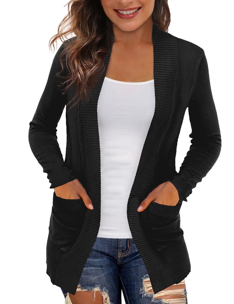 REDHOTYPE Womens Cardigans with Pockets Lightweight Open Front Black Cardigan for Women, XL - Image 1