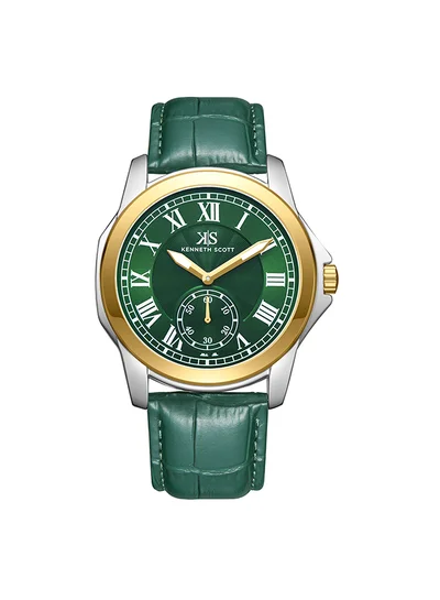 KENNETH SCOTT Men's Leather  Analog Watch K24018-TLHH - 42 mm