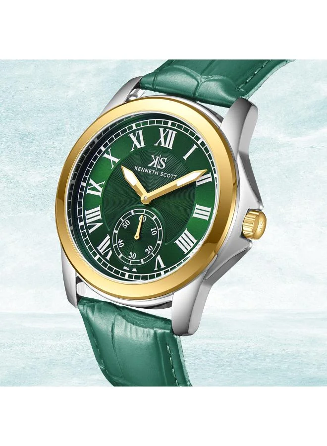 Kenneth Scott Green Men's Leather  Analog Watch K24018-TLHH - 42 mm for Men | Best Price UAE