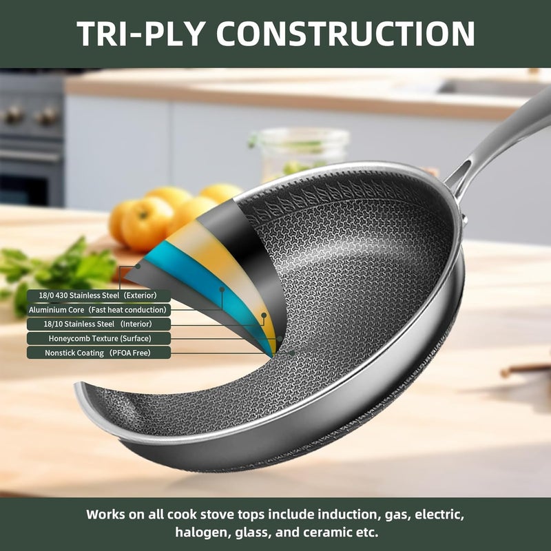 Zipron Nonstick Frying Pan with Lid, 12.4" (Interior: 11.8"), Hybrid Stainless Steel, PFOA Free, Dishwasher & Oven Safe, Works on All Cooktops - Image 5