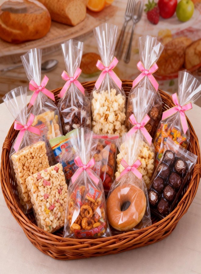 TEMLQPACK 50PCS 4x6 Inches Clear Flat-Sealing Cellophane Rice Krispie Treat Bags with Pink Bow Accessories, Resealable for Cookie Candy Jewelry Crafts Small Product Packaging - Image 2