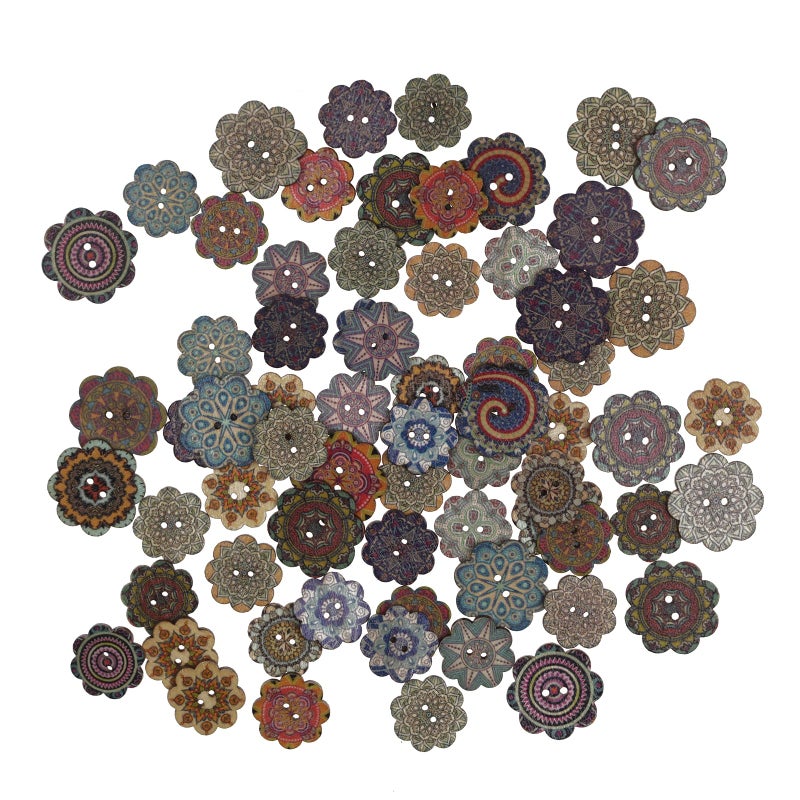 MASONEE 100PCS Assorted Wooden Buttons for Crafts Vintage 2 Holes Mixed Sizes Random Flower Painting Wood Buttons for Sewing 1inch and 3/4inch Large Assorted Decorative Wood Buttons for Crafts DIY 20mm 25mm - Image 1