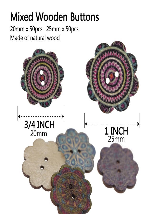 MASONEE 100PCS Assorted Wooden Buttons for Crafts Vintage 2 Holes Mixed Sizes Random Flower Painting Wood Buttons for Sewing 1inch and 3/4inch Large Assorted Decorative Wood Buttons for Crafts DIY 20mm 25mm - Image 4