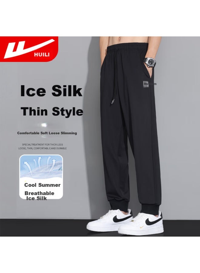 Pull Back Warrior Men's Summer Thin Loose-fit Sports Pants Breathable Ice Silk Men's Pants Black 2XL - Image 3