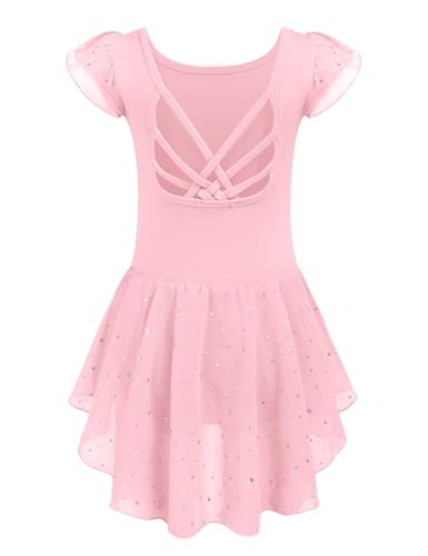 Arshiner Girls Shiny Ruffle Sleeve Ballet Leotard with Skirt Criss-Cross Back Dance Dresses - Image 1