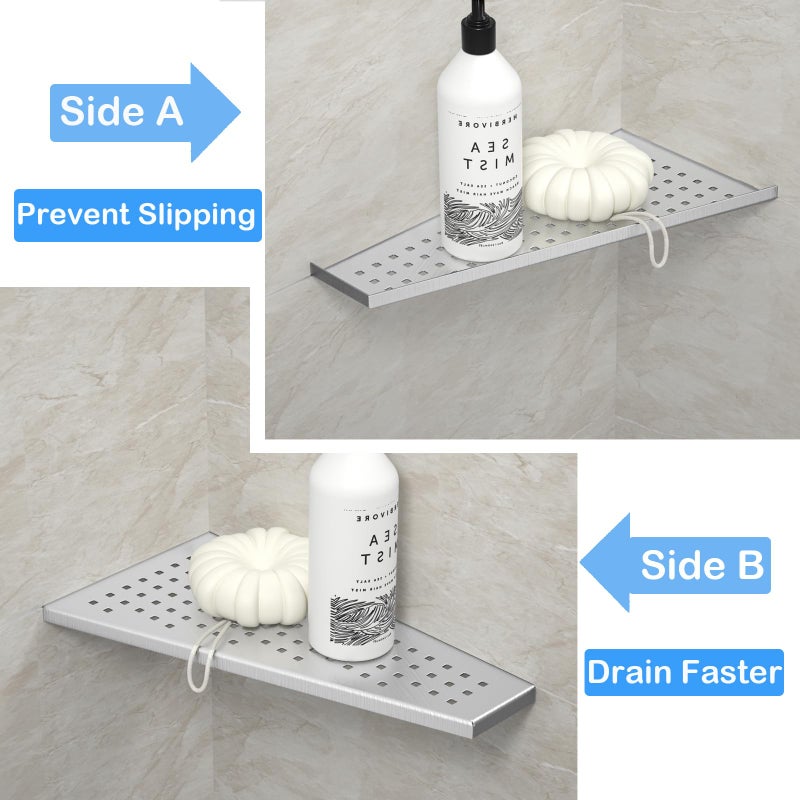 Bernkot برنكوت ركن دش الجرف 2pcs أرفف زاوية شبه منحرف 12 '' للجدار المبلوم 304 الحمام الفولاذ المقاوم للصدأ العائم (الفضة) - Image 4