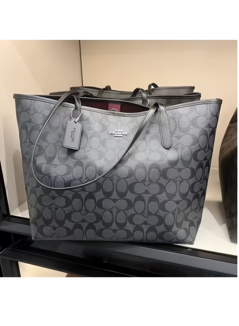 coachoutlet Coach City Tote Bag Iconic Printed Women's Fashion Multifunctional Large Capacity Large Size Grey Black Tote Bag - Image 1
