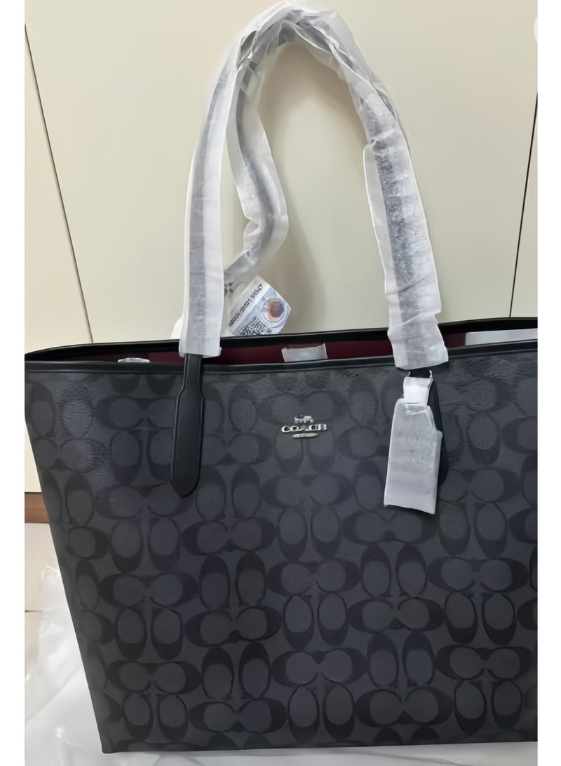 coachoutlet Coach City Tote Bag Iconic Printed Women's Fashion Multifunctional Large Capacity Large Size Grey Black Tote Bag - Image 3