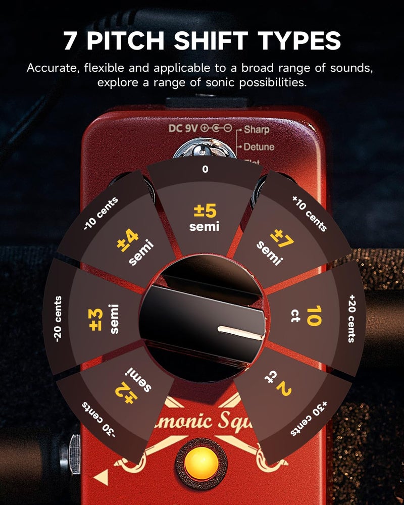 Donner Octave Guitar Pedal, Harmonic Square Digital Octave Mini Pedal Pitch Shifter 7 Shift Types 3 Tone Modes Sharp Detune Flat True Bypass - Image 2