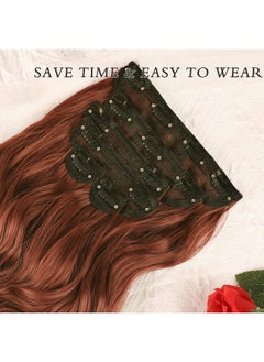 NAYOO Clip In Hair Extensions For Women 20 Inch Long Wavy Curly Auburn Hair Extension Full Head Synthetic Hair Extension Hairpieces(6Pcsauburn)  - Image 5