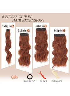 NAYOO Clip In Hair Extensions For Women 20 Inch Long Wavy Curly Auburn Hair Extension Full Head Synthetic Hair Extension Hairpieces(6Pcsauburn)  - Image 3