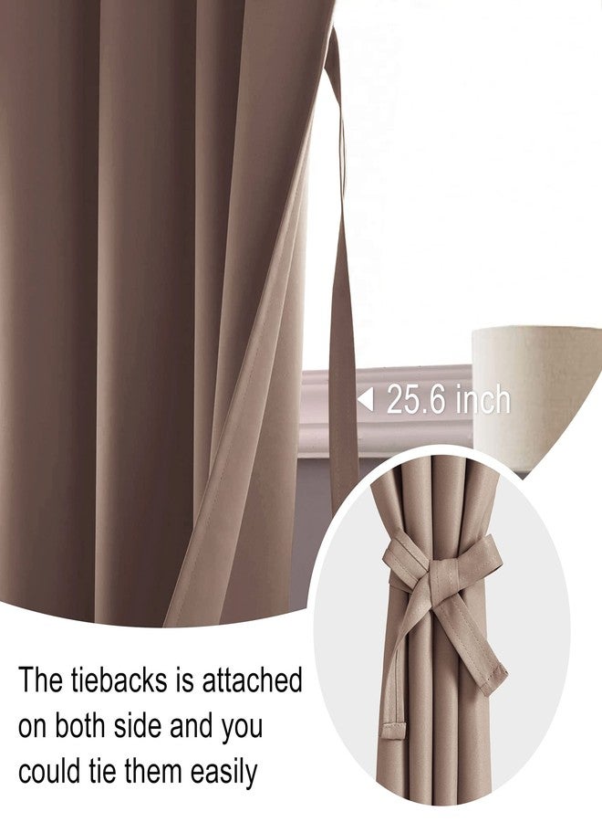 JIUZHEN Blackout Curtains for Bedroom - Thermal Insulated Room Darkening Rod Pocket Curtains for Living Room, Set of 2 Panels with Tiebacks, 42 x 63 Inch Length, Cappuccino - Image 4