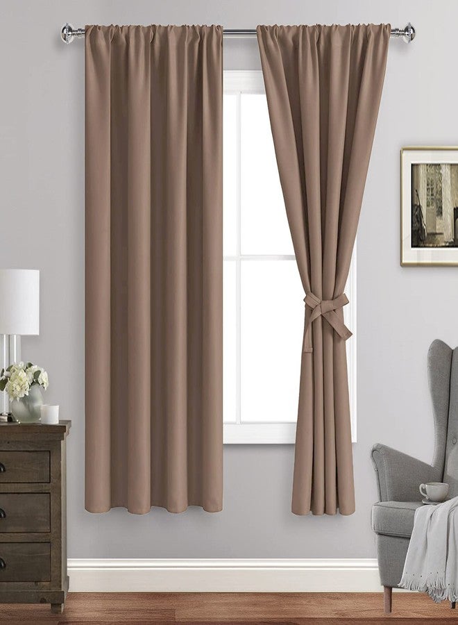 JIUZHEN Blackout Curtains for Bedroom - Thermal Insulated Room Darkening Rod Pocket Curtains for Living Room, Set of 2 Panels with Tiebacks, 42 x 63 Inch Length, Cappuccino - Image 1