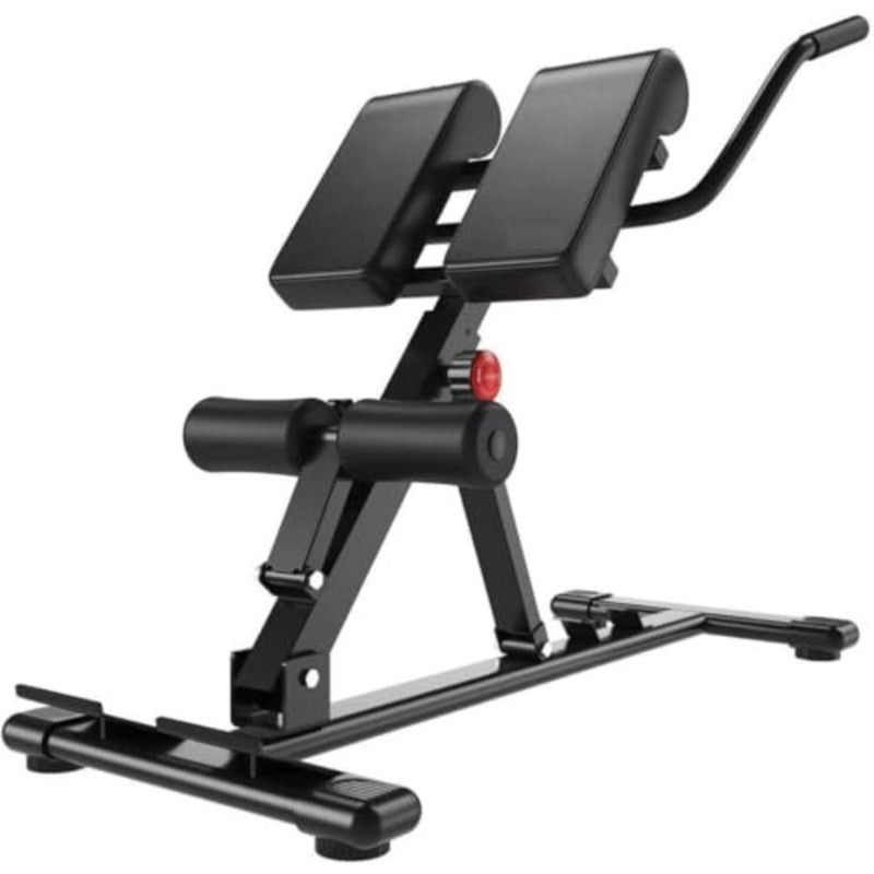 Roman chair for home gym use, steel frame with black PU leather, height-adjustable and foldable design for crunches and hyperextensions - Image 1