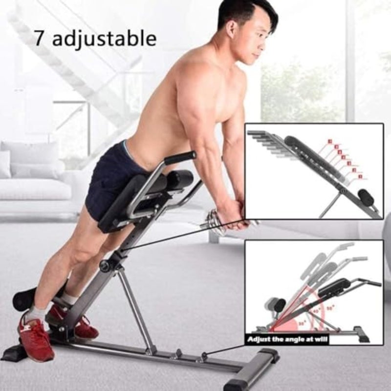 Roman chair for home gym use, steel frame with black PU leather, height-adjustable and foldable design for crunches and hyperextensions - Image 2