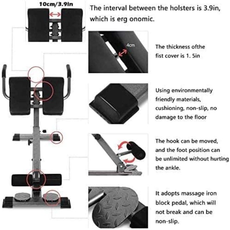 Roman chair for home gym use, steel frame with black PU leather, height-adjustable and foldable design for crunches and hyperextensions - Image 5