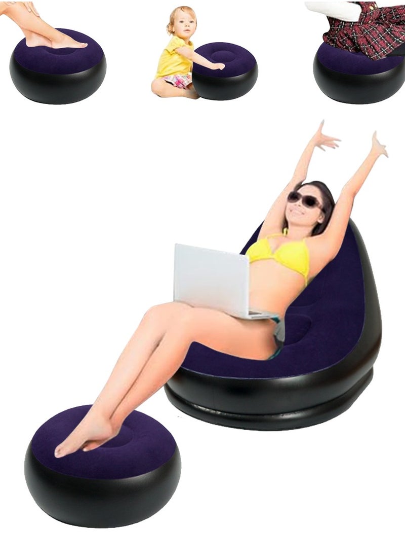 CHANDUG - Inflatable Chair, Portable Fast Inflatable Sofa Chair with Foot Stool, Surface with Plush Smooth Comfortable Ideal for Living Room, Room and Outdoor Camping use purple - Image 1