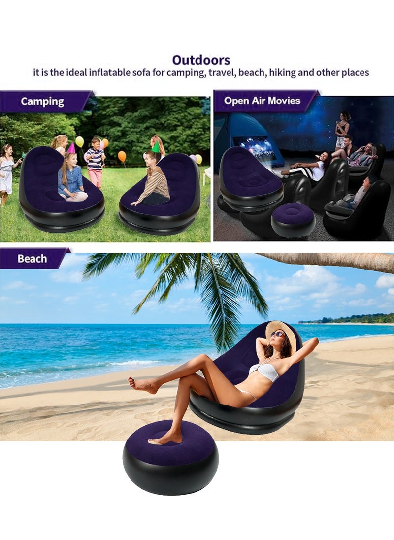 CHANDUG - Inflatable Chair, Portable Fast Inflatable Sofa Chair with Foot Stool, Surface with Plush Smooth Comfortable Ideal for Living Room, Room and Outdoor Camping use purple - Image 1