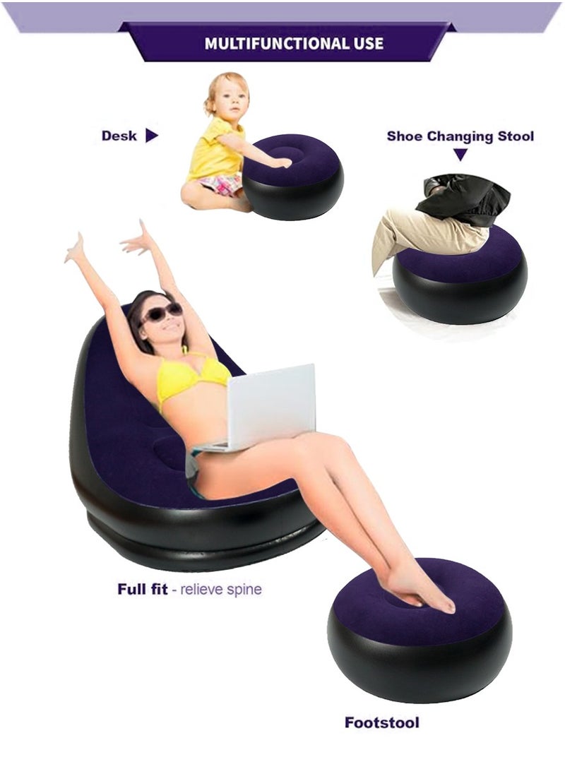 CHANDUG - Inflatable Chair, Portable Fast Inflatable Sofa Chair with Foot Stool, Surface with Plush Smooth Comfortable Ideal for Living Room, Room and Outdoor Camping use purple - Image 1