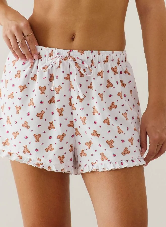 UNDIZ Flannel shorts with teddy bear print