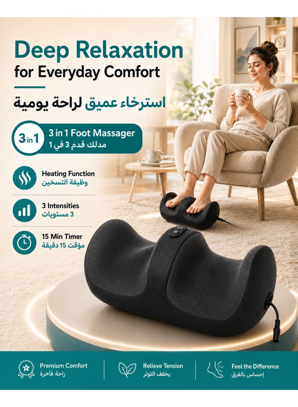 Medcursor Foot Massager with Heat, Feet and Calf Massager Machine with Massage Roller, Adjustable Intensity for Foot Massage, Lightweight and Relax for Home or Office Use