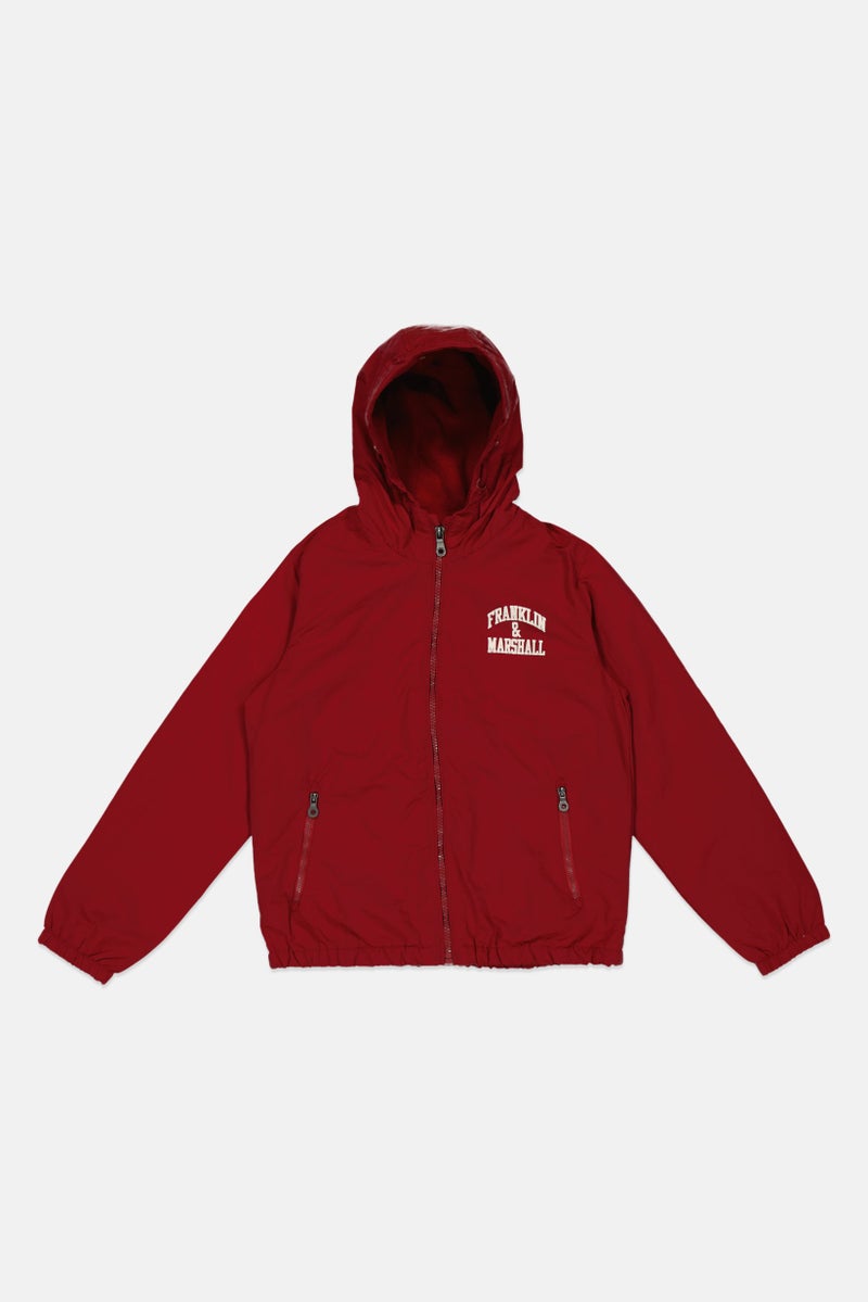 Franklin Marshall Kids Boy Brand Logo Windbreaker Jacket, Maroon - Image 1