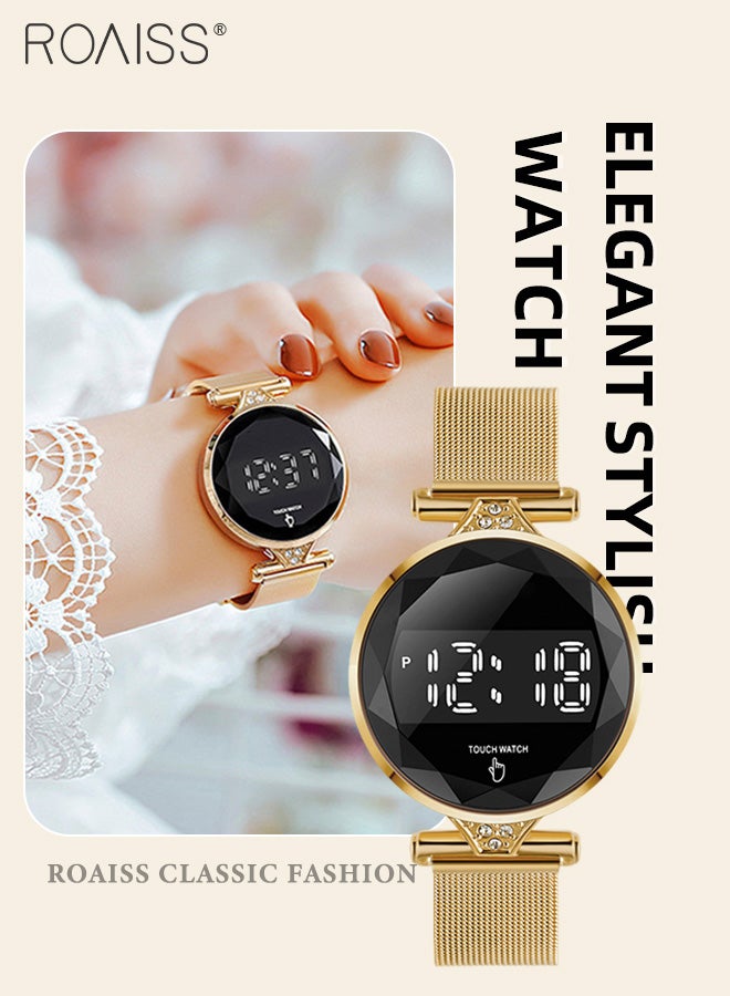 roaiss Women's LED Touch Screen Electronic Watch, Digital Display Round Dial, Multifunction Luxurious Waterproof Wristwatch as Gift for Women - Image 1