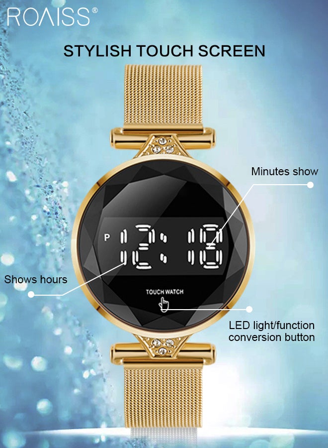 roaiss Women's LED Touch Screen Electronic Watch, Digital Display Round Dial, Multifunction Luxurious Waterproof Wristwatch as Gift for Women - Image 5