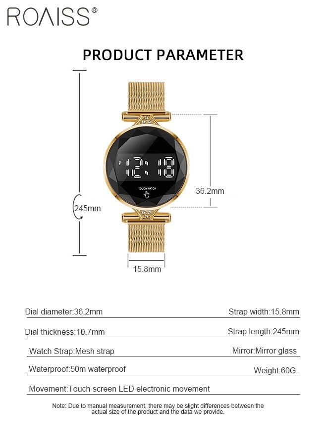 roaiss Women's LED Touch Screen Electronic Watch, Digital Display Round Dial, Multifunction Luxurious Waterproof Wristwatch as Gift for Women - Image 4